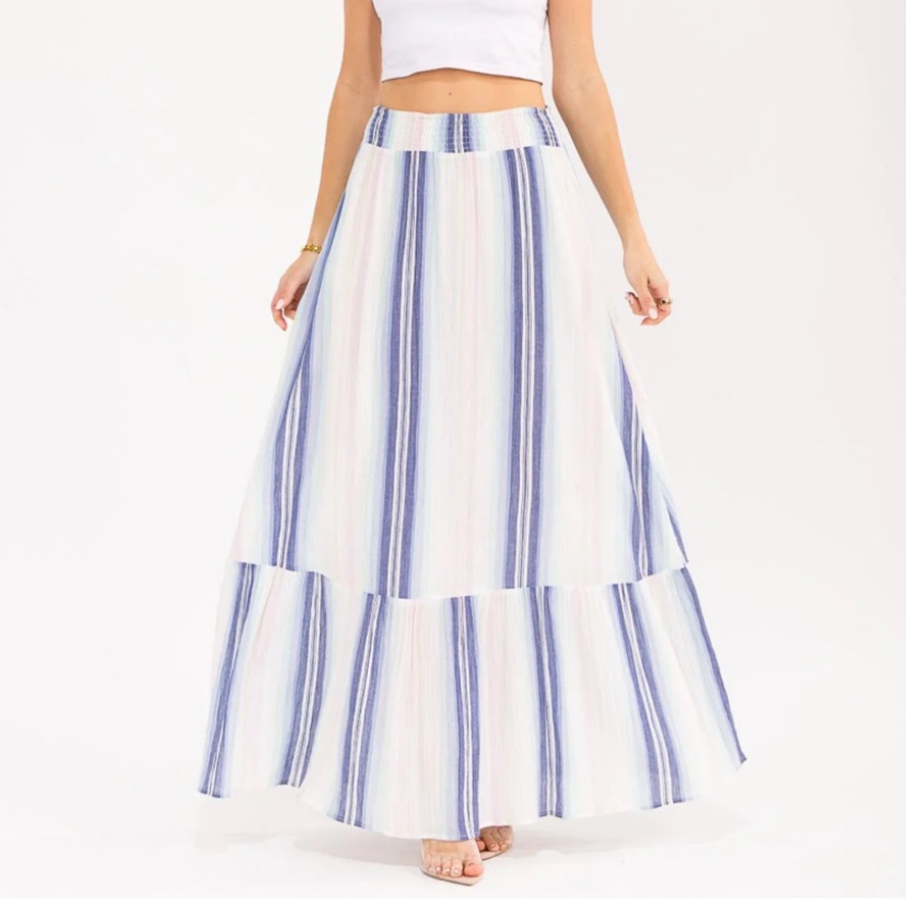 Women’s elastic waist multi Stripes Maxi Skirt